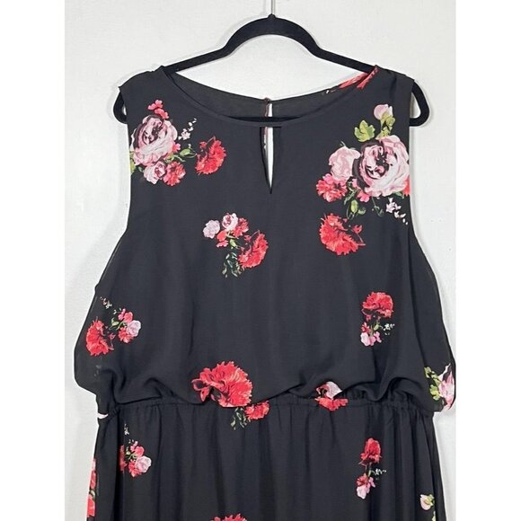 Chicos Dress 2X Black Floral Maxi Tropical Feminine Tiered Retro Whimsical 80s - Picture 4 of 16